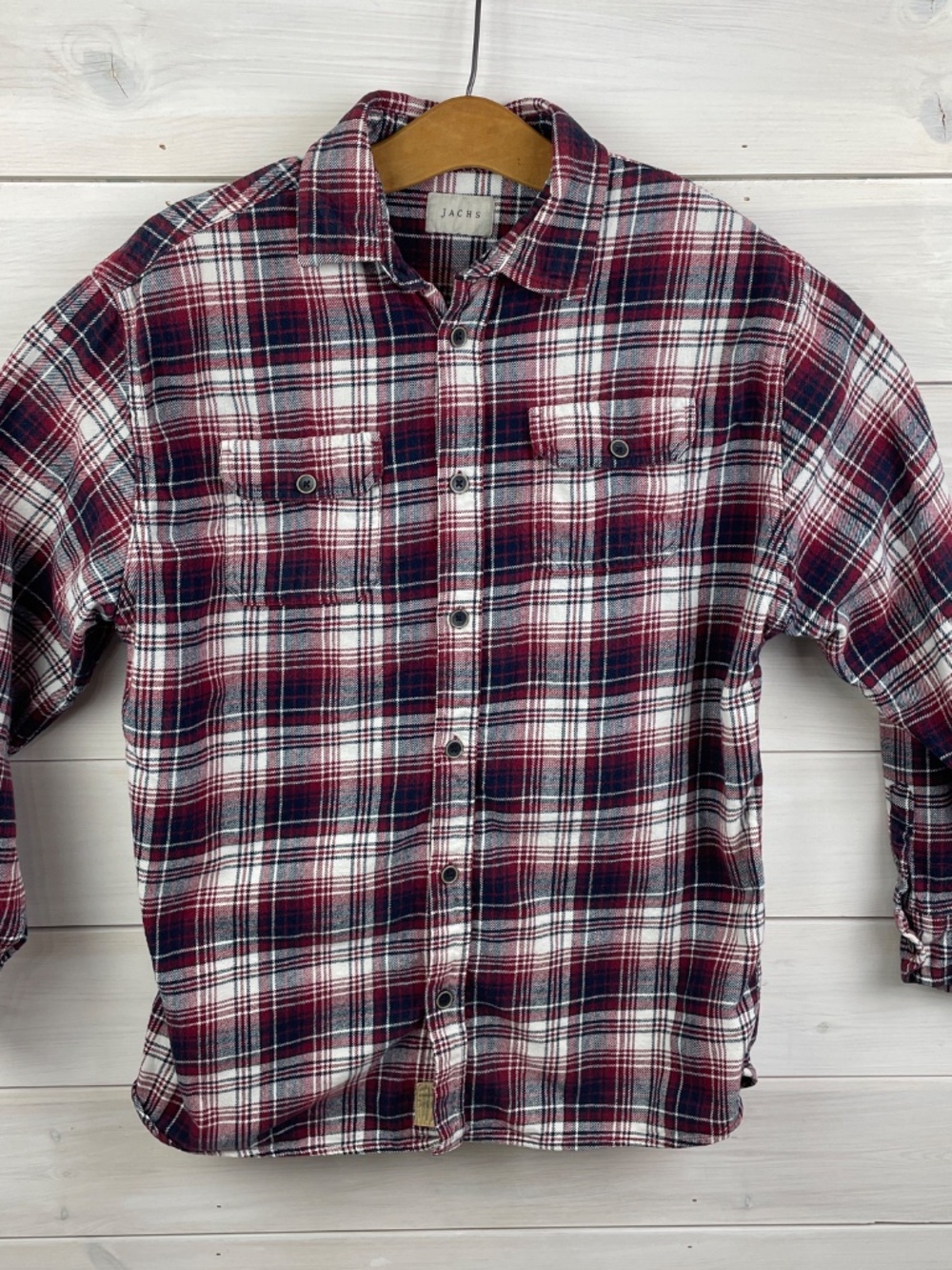 JACHS Red White Blue Plaid Long Sleeve Button-up Work Shirt Mens Size Medium